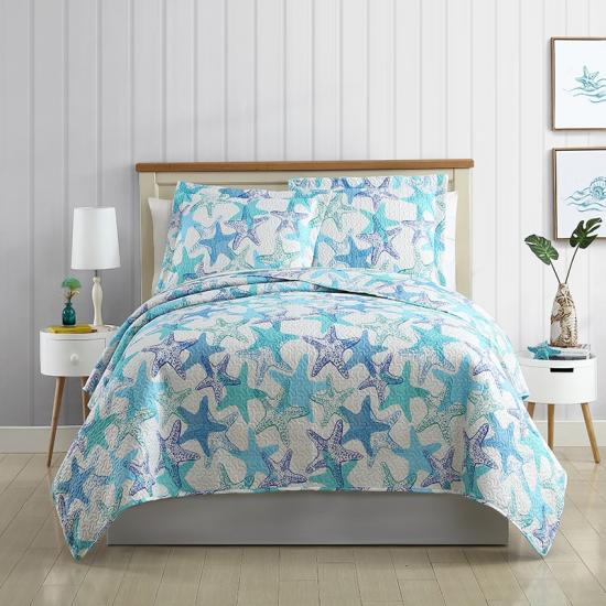 cxmicrotex Coastal Style Shell Søstjerne mønster trykt quiltet sengetæppe sæt