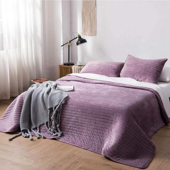Solid Sherpa Quiltet Sengetøj Ultralyd Præget Quilt Sæt